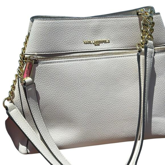 Karl Lagerfeld Cream & Gold Shoulder Bag Agyness Design Triple Compartment EUC - Picture 10 of 15